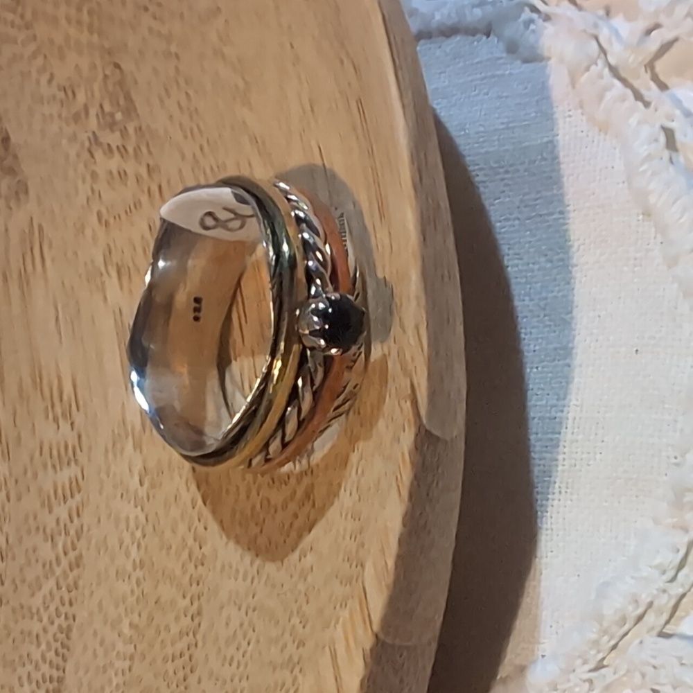 Three Metals Spin Ring Black Onyx Stone